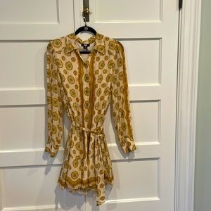 Paige mini dress, lined, large, tie waist, button cuffs